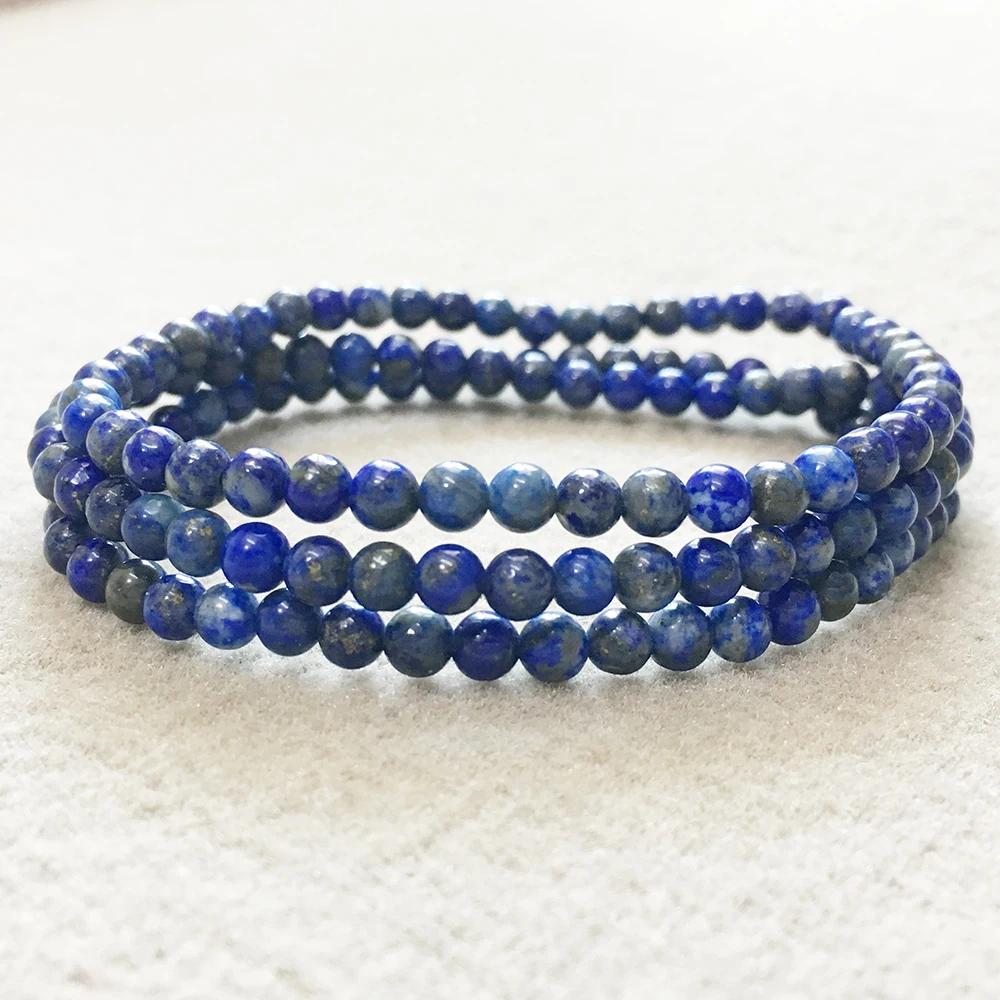 

MG0078 New Design 4 MM Lapis Lazuli 3 Wrap Bracelet Natural Stone Wrist Yoga Mala Womens Mini Gemstone Jewelry Set