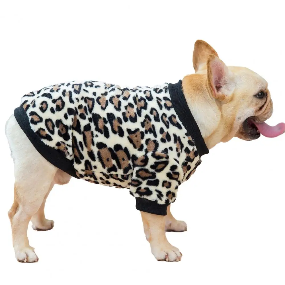 Pet Sweater Leopard Pattern Keep Warmth Good Elasticity Pet Dogs Sweatshirt Costume for Fadou