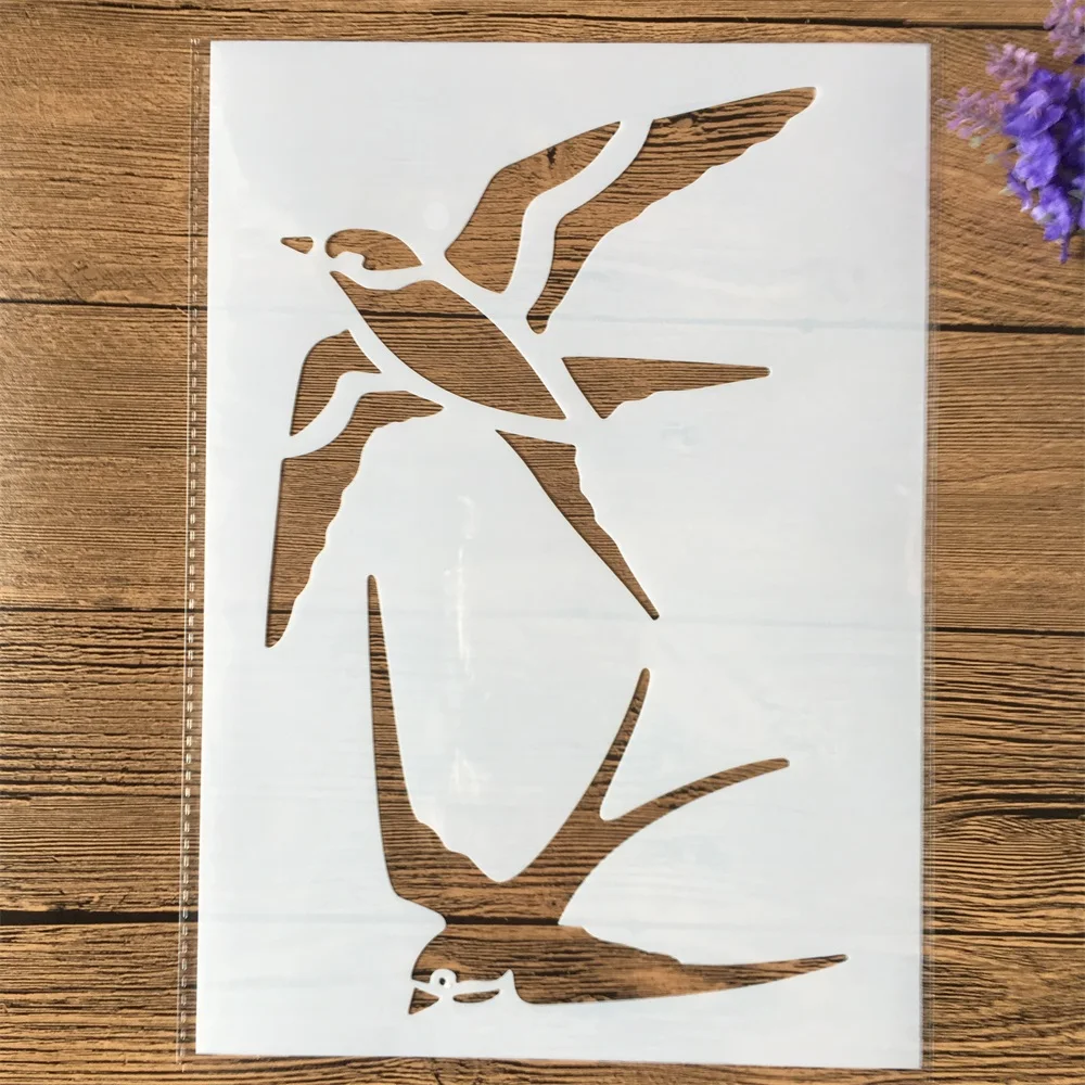 4Pcs/Set A4 29cm Pair Couple Birds Carp DIY Layering Stencils Painting Scrapbook Coloring Embossing Album Decorative Template