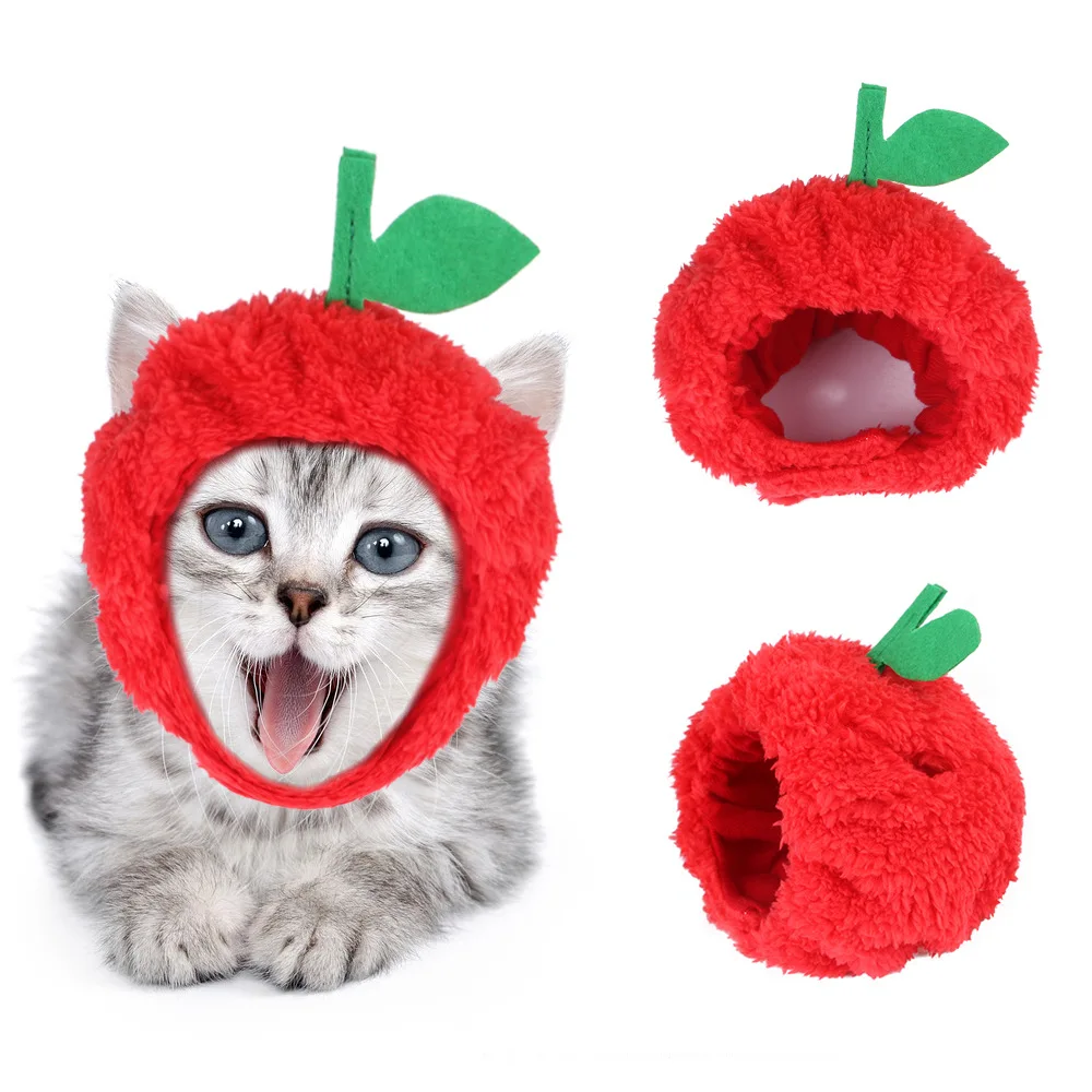 Winter Warm Cat Hat Apple Shaped Long Plush Kitten Accessories 1 Pc High Quality Lovely Cute Pet Costume Small Dog Pet Goods