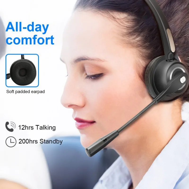 Call Center Bluetooth Headphones with Microphone BH520 Wireless Headphone Noise Canceling Headset for Computer Phones Desktop