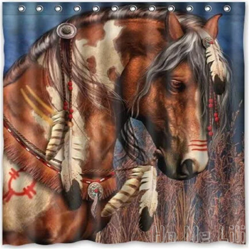 3D Spirit Indian War Horse Print Shower Curtain Polyester Fabric Waterproof Bathroom Decor With Hooks