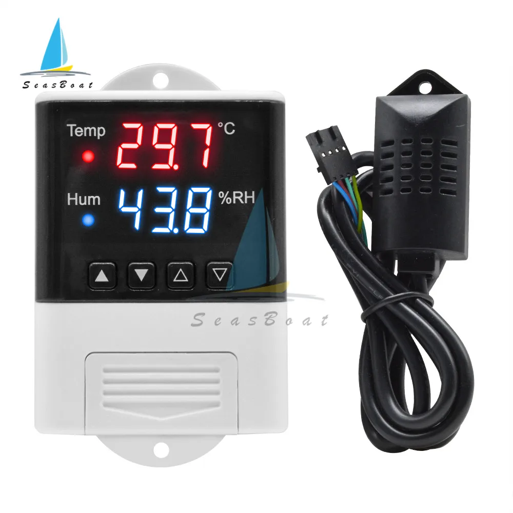 Imagem -03 - Digital Led Termostato Higrostato Temperatura Controlador de Umidade Aquário Incubadora Termorregulador Sht20 Sensor ac 110220v