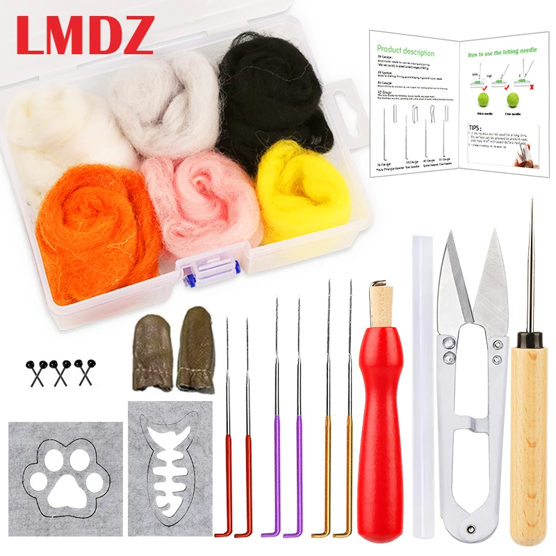 

LMDZ Felting Kit, Needle Felt Supplies, Needle Felting Starter Kit with Roving Wool, Needle Felting Needle, Wooden Handle