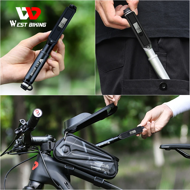 WEST BIKING Bike Pump 160PSI High Pressure MTB Road Bicycle Schrader Presta Valve Portable LCD Digital Gauge Hose Cycling Pump