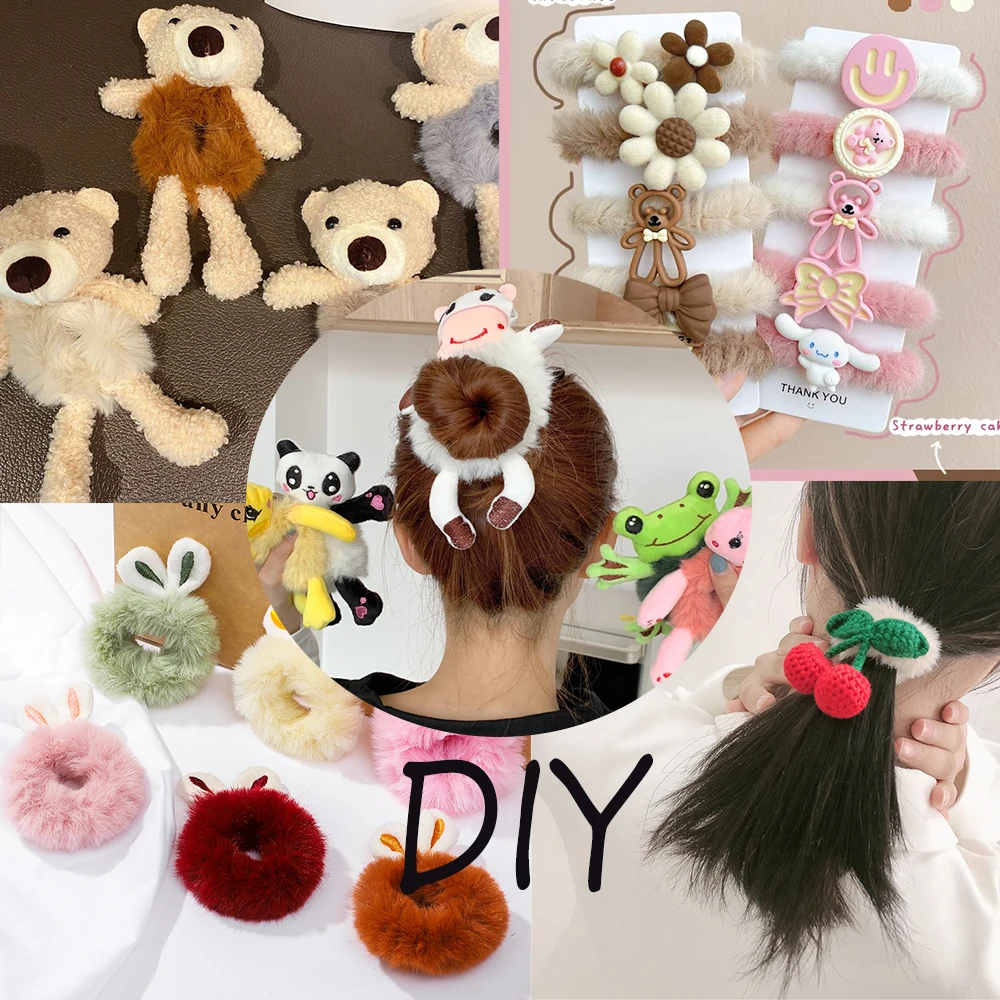 Furry Artificial Rabbit Fur Scrunchies Faux Fur Hair Band Rope Hair Holder Wristband Hair Ring Hair Tie Ponytail Holder Hair Tie