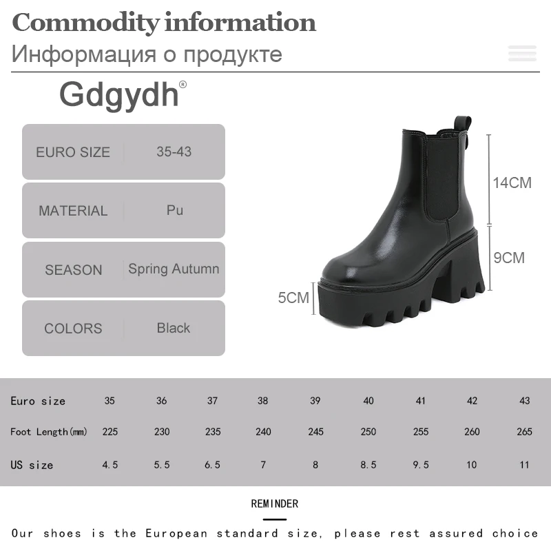 GDGYDH Slip-On Women Motorcycle Boots Square High Heels Thick Platform Female Ankle Boots Black Plus Sizes Chelsea Boots Women