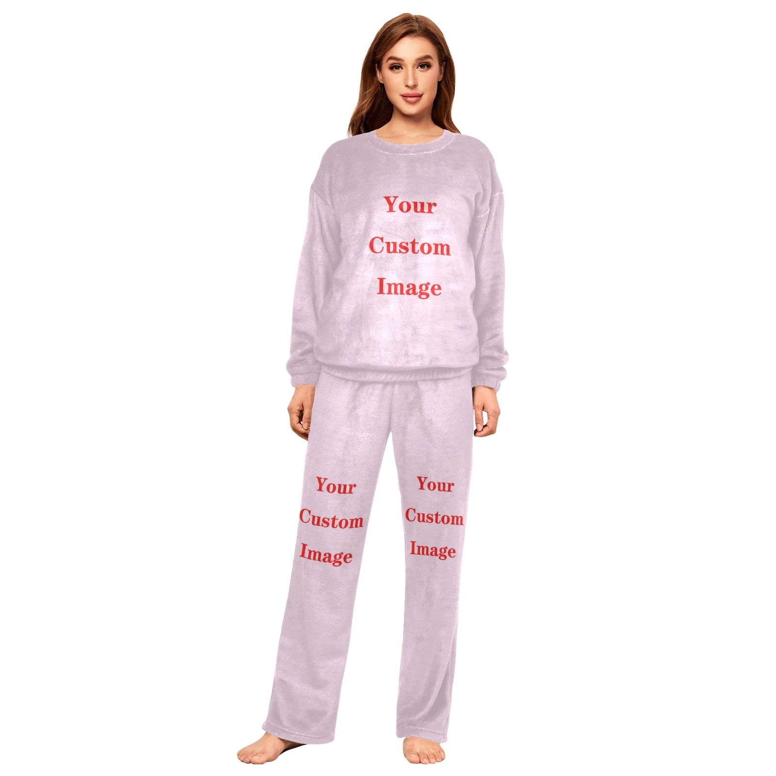 2025 New Women Pajamas Winter Thermal Thick Sleepwear Custom pattern Plush Flannel Warm Underwear Sets Indoor Clothes Plus Size