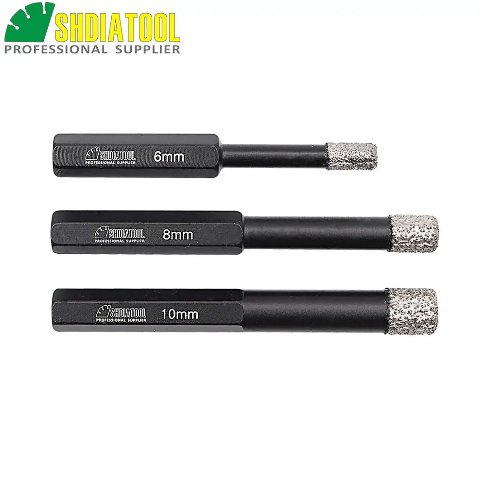 

SHDIATOOL 3pcs 6/8/10MM Vaccum Brazed Diamond drilling bits stone, porcelain/tile,Masonry Drill bits Hex Shank hole saw