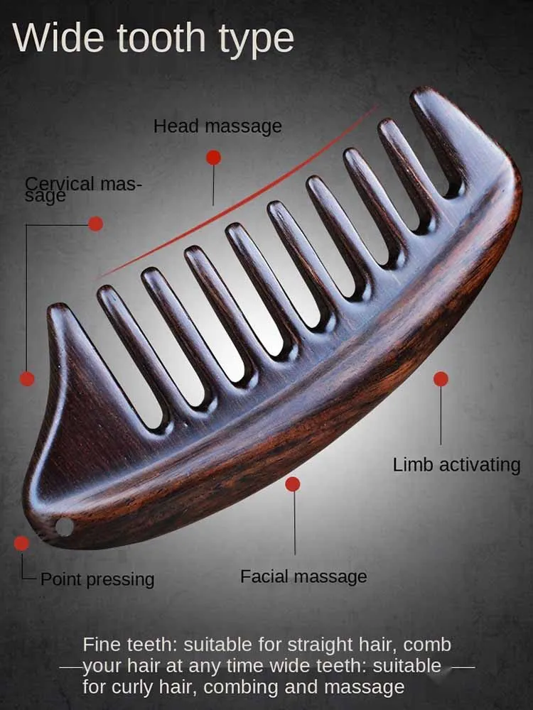 Natural Ebony Classical Comb Children's Household Anti-static Long Curly Hair Massage Sandalwood Wide Tooth Comb