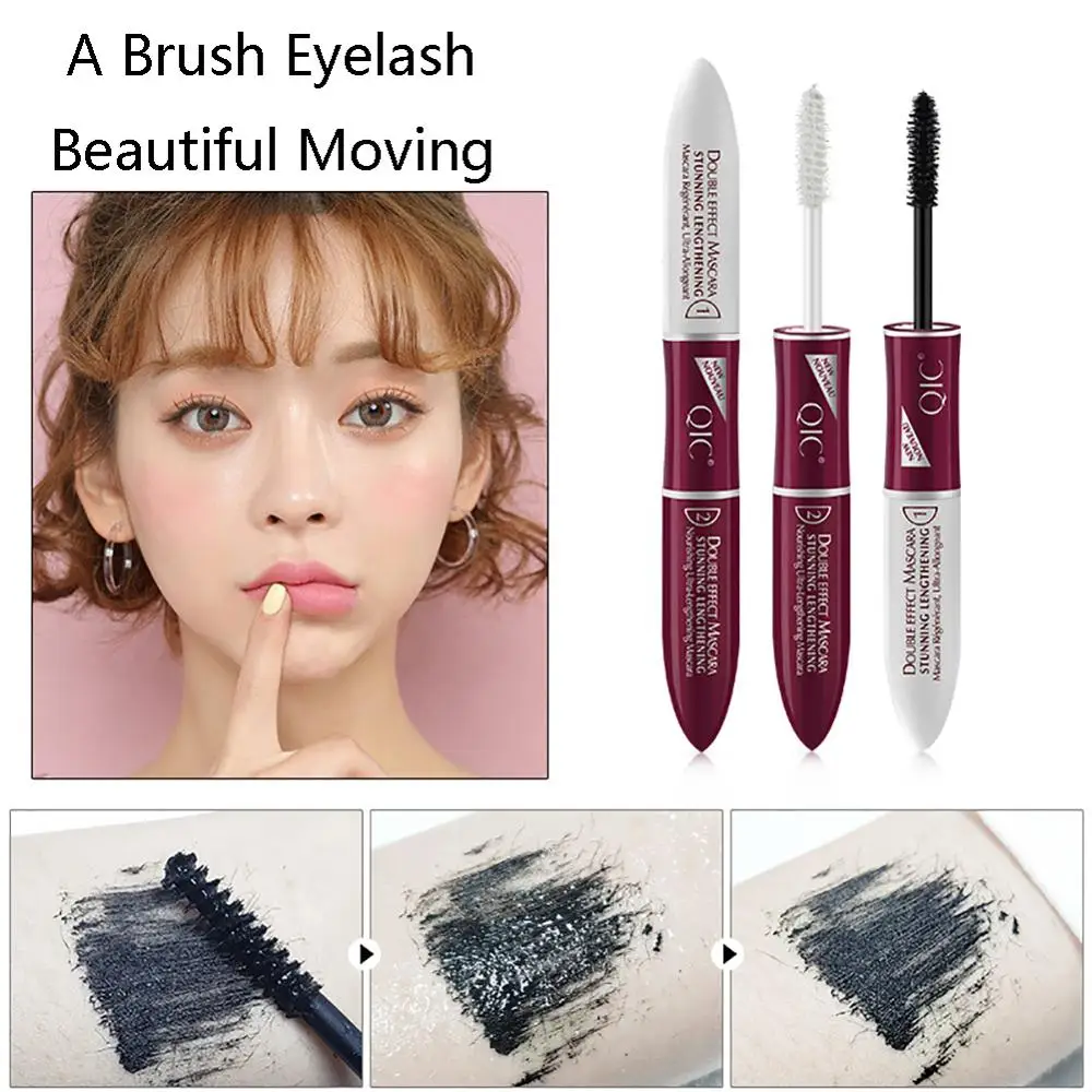 Double Head Lash Tint 4D Silk Fiber Makeup Mascara Eyelash Growth Liquid Long Thick Waterproof Long Lasting Natural Curling