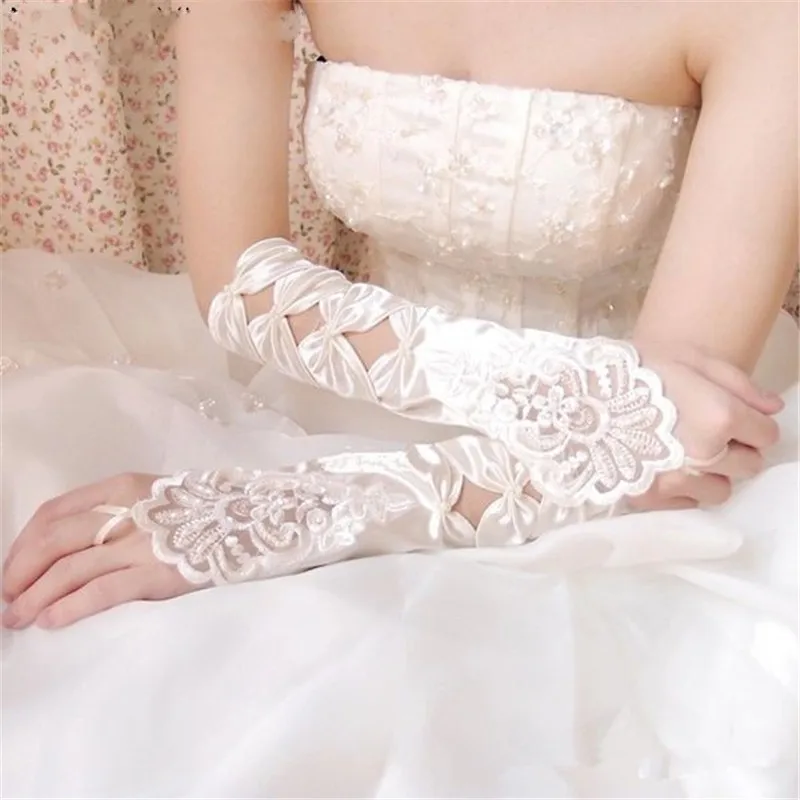 

White Ivory Fingerless Bridal Gloves Lace Stain Wedding Gloves Accessories Long Gloves for Bride Party