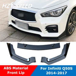 3Pcs PP Black Carbon Fiber Looking Front Bumper Chin Lip Spoiler Trim Diffuser For INFINITI Q50 Standard Q50S 2014-202017