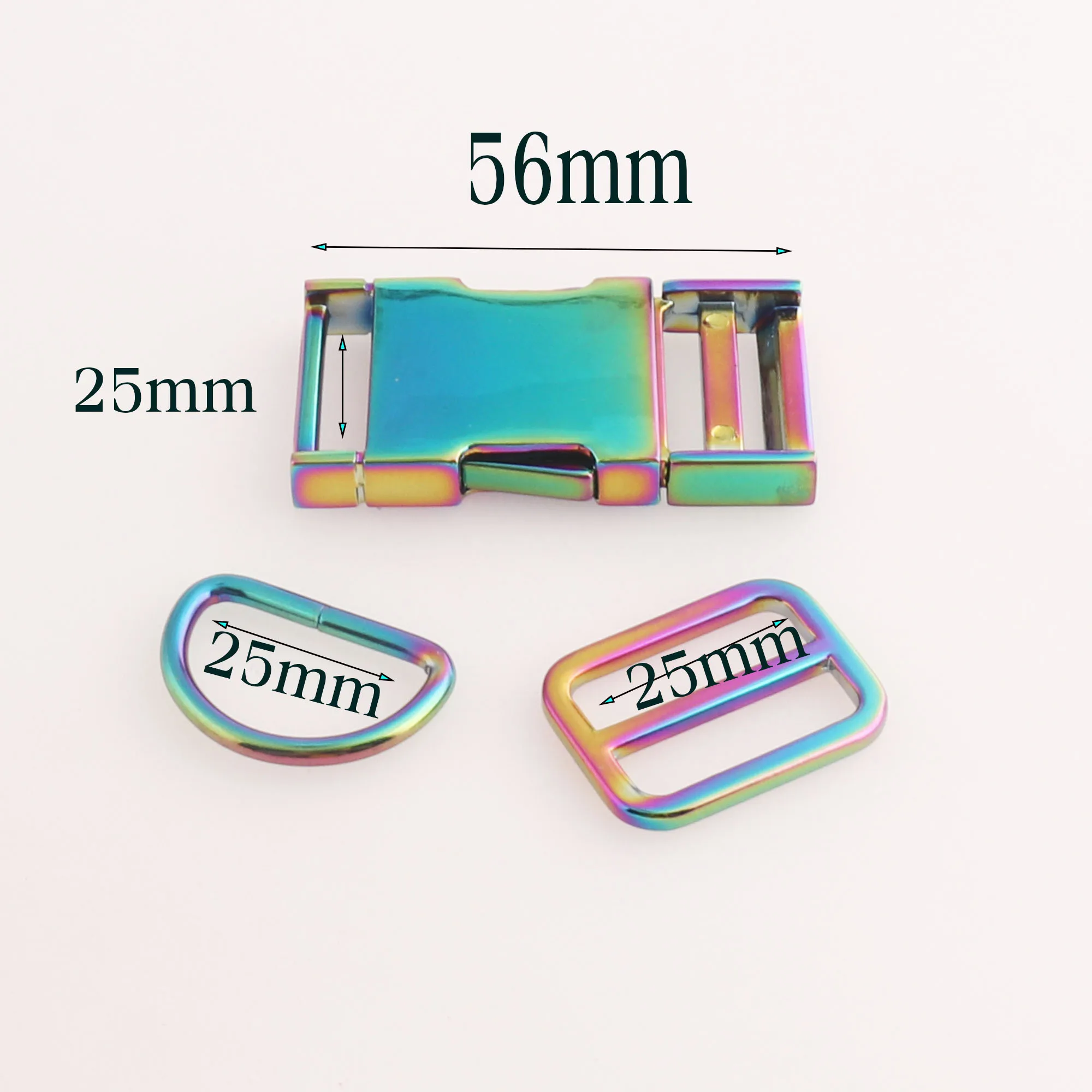 

25mm Rainbow Release Buckle Clip D Ring Slide Buckles 2 SETS Strap Fasteners Backpack Buckles Bag Luggage Straps-1"