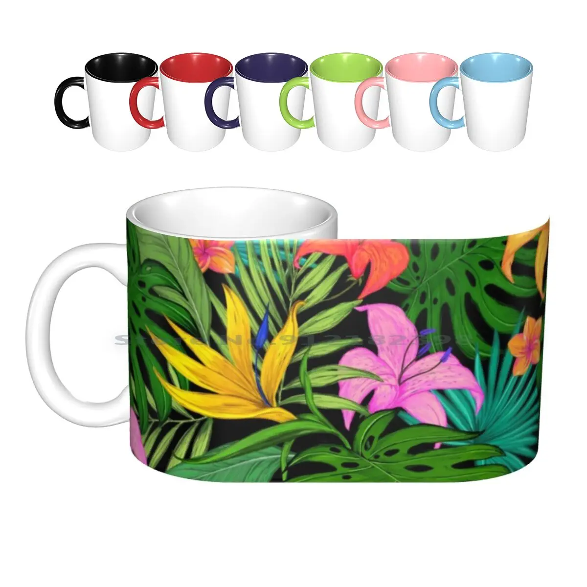 Matching Mask And Shirt Pattern Tropical Plant Ceramic Mugs Coffee Cups Milk Tea Mug Tropical Plant Pattern Texture Repeating