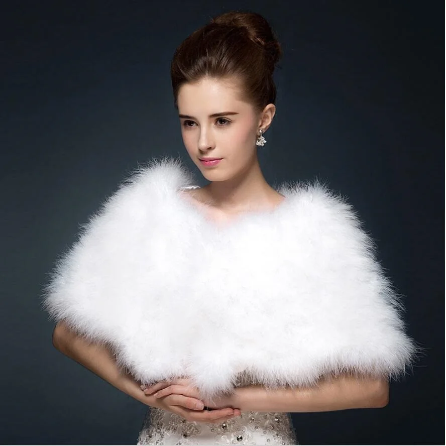 Real Ostrich Feather Wedding Shawl Winter Women Fur Wrap Cape Scarf Fluffy Marabou Feather Bridal Shrug