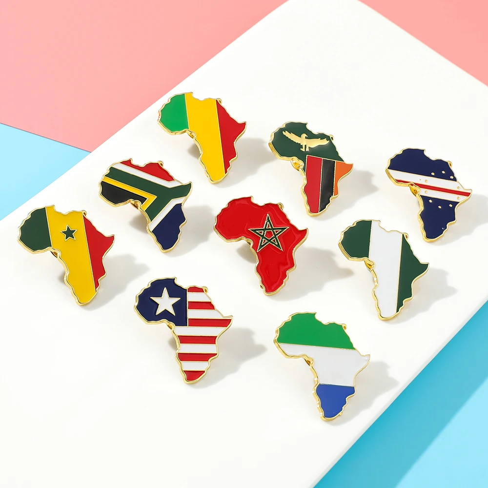 Africa Map Flag Brooch Enamel Pin Zambia Somalia Nigeria Uganda Liberia Rwanda Morocco Mozambique Badges Brooches Ethnic Jewelry