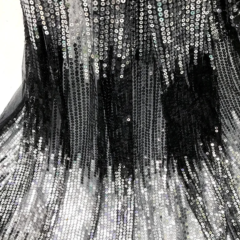 Black Silver Striped Gradient Sequined Fabric net yarn Embroidered Wedding Dress Decorative Sequined Fabric,sewing accessories