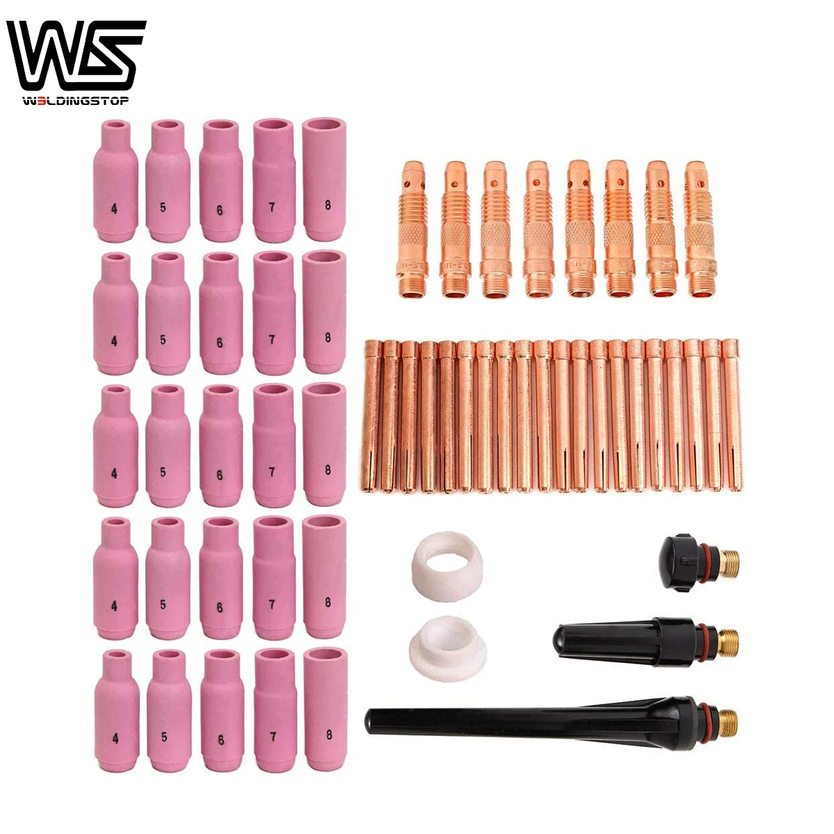 58pcs TIG Welding Torches Gas Lens Kit Collet Body Alumina Nozzle Kit Fit WP-17/18/26 Series TIG Welding Torch Accessories