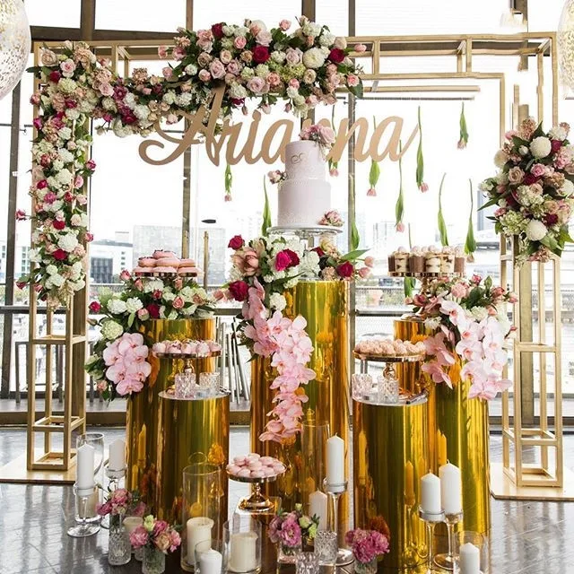 

Luxury Wedding decoration backdrop display stand round Pedestal Stands dessert table props cylinder plinths pedestals 1228