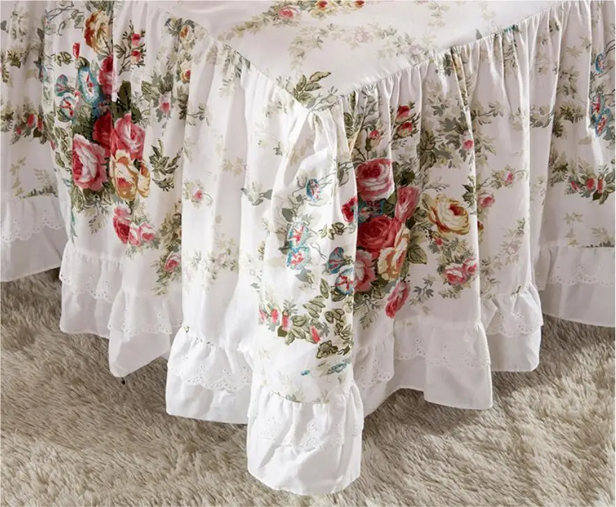 Top Floral Print Ruffle Bedspread On The Bed Lace Mattress Cover Egypt Cotton Bedclothes Sheet Princess Lace Bedding Bed Skirt