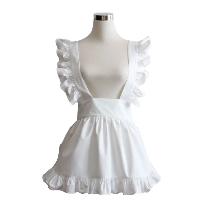 Sweetheart Women Plain White Cotton Ruffle Waitress Cosplay Avental de Cozinha Divertido Tablier Cuisine Pinafore Short Apron