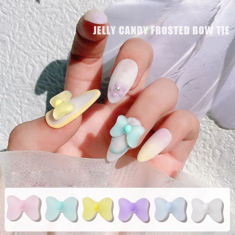 Frosted Bow Knot Nail Art Decoration Resin Medium Bow Tie Candy Color 3D Fingernail DIY Accessories New Arrival 30/100PCS