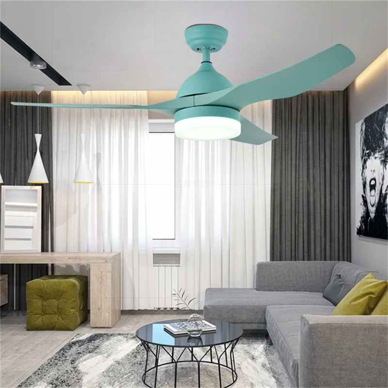 OURFENG Ceiling Fan With Lights Nordic 3 Colors LED Remote Acrylic Fan Blade For Home Dining Room Bedroom Parlor Office