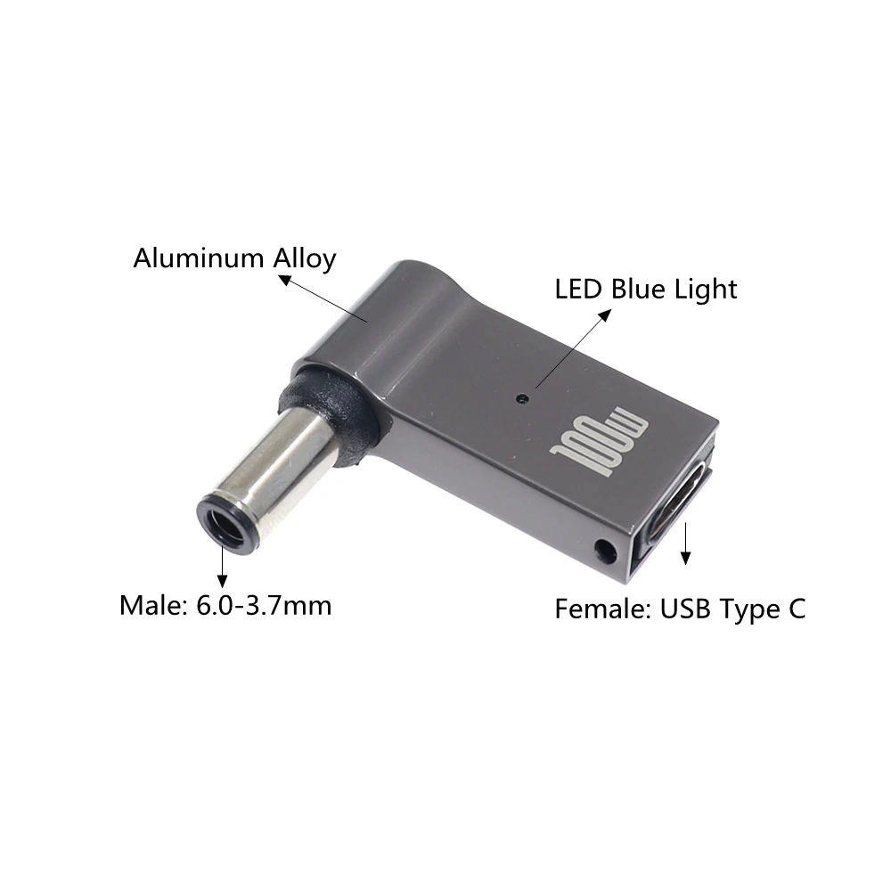 Adaptador de enchufe macho de 100W, convertidor USB tipo C hembra a 6,0x3,7mm, Cable de Cable De Carga Rápida PD para Asus, portátil y PC