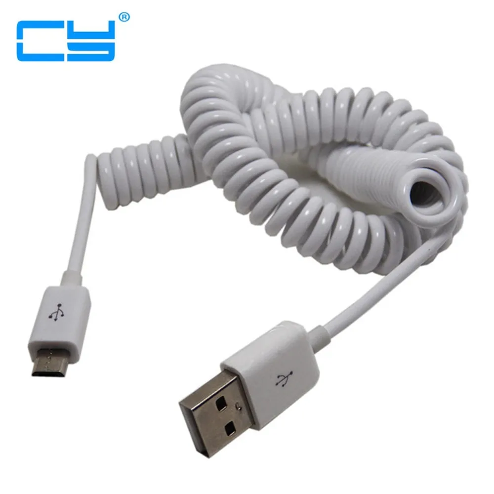 2.5m Spring Coiled USB 2.0 Male to Micro USB 5 Pin Data Sync Charger Stretch Cable for Mobile Tablet