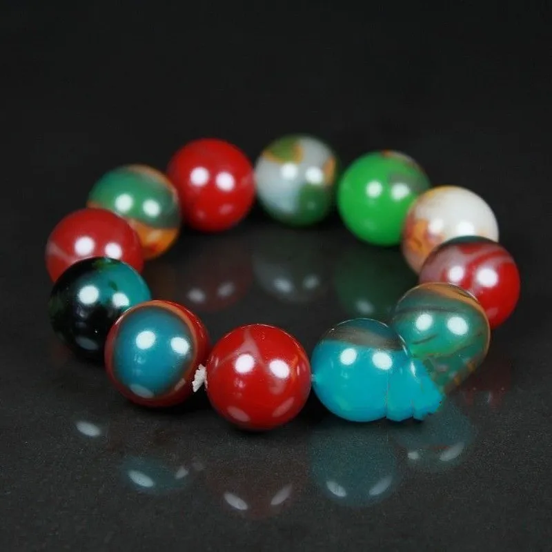 Xinjiang Gobi Colorful Jade Bracelets for Men and Women Fashion Single Circle Round Bead Bracelet Jewelry