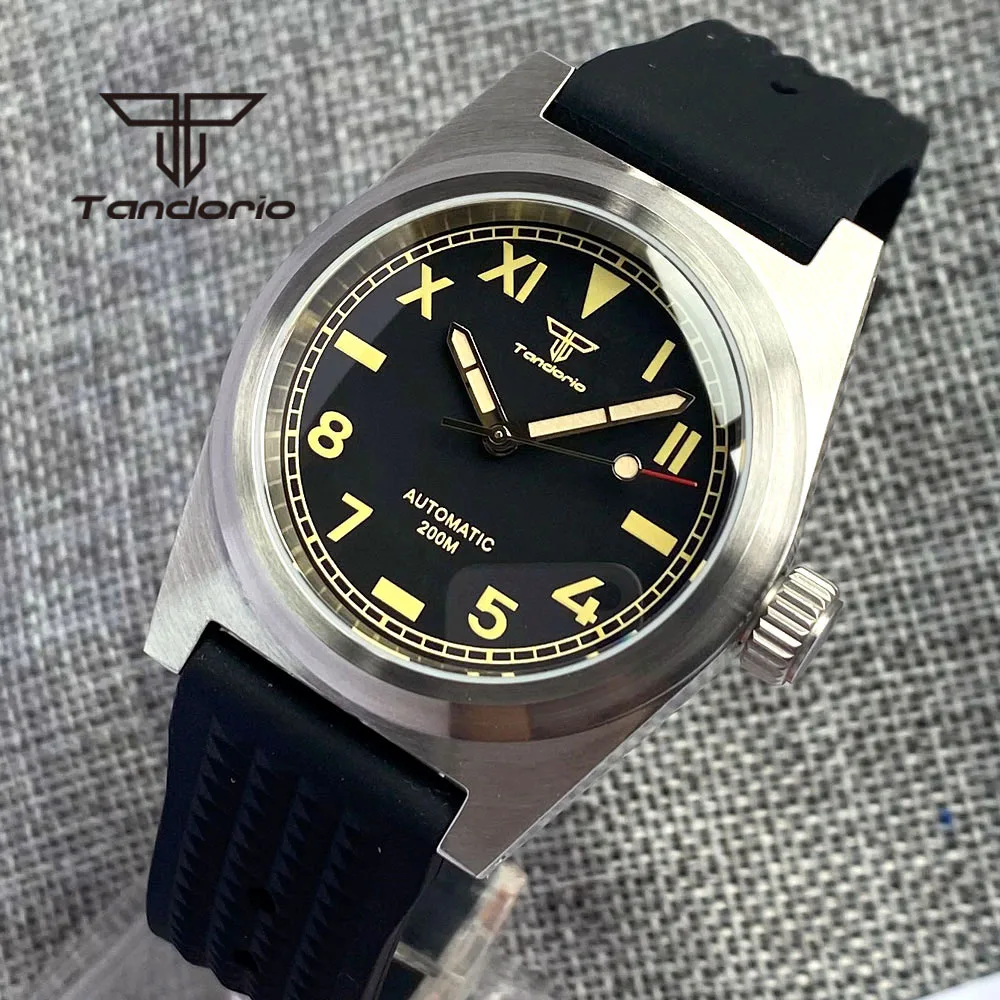 

Tandorio 38mm 200M Waterproof Automatic Men Watch PT5000/NH35A Sapphire Glass Vintage Lume Dial Brushed Case Waffle Strap