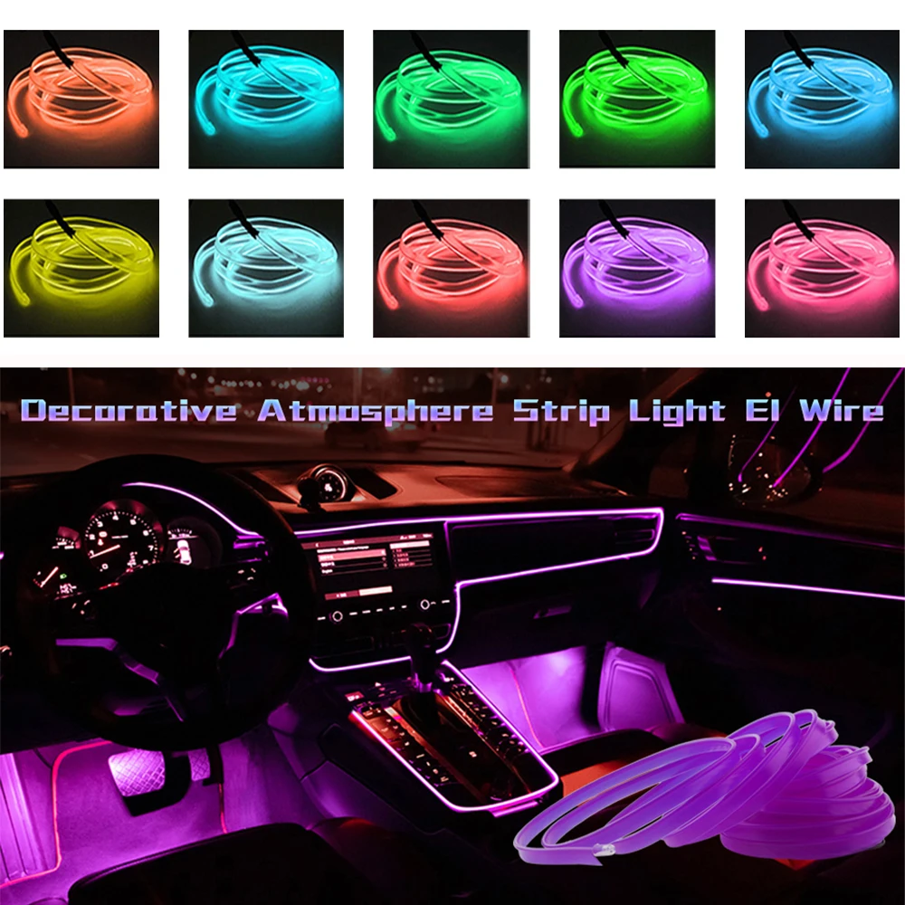 Car USB LED Lights Strip EL Neon Wire Ambient Atmosphere Lamp Accessories Interior Decoration Parts Night Lamp For BMW Audi Benz