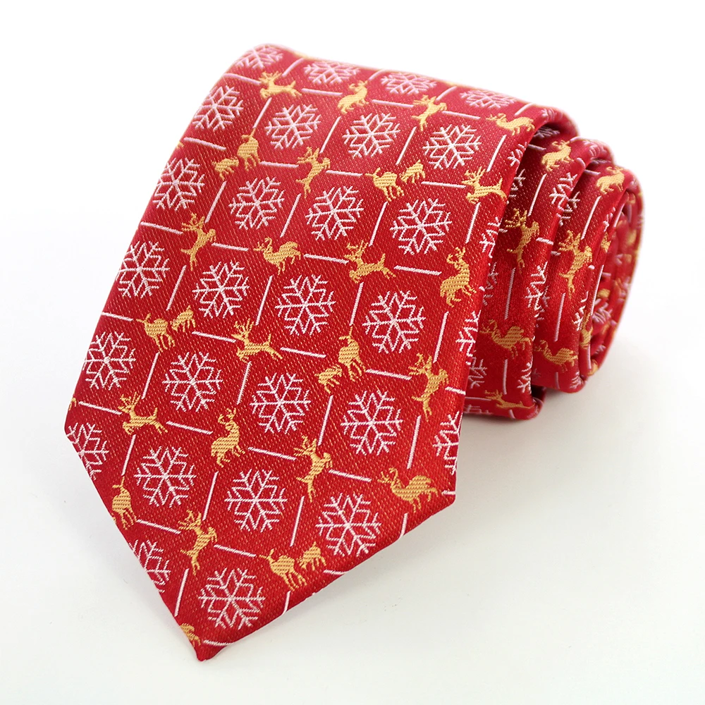 JEMYGINS Neuartige Weihnachtskrawatten, Weihnachtsmann-Schneeflocken-Krawatte, Rot-Grüne Seiden-Jacquard-Krawatte für Männer und Kinder, Weihnachtsgeschenk – Detail 19