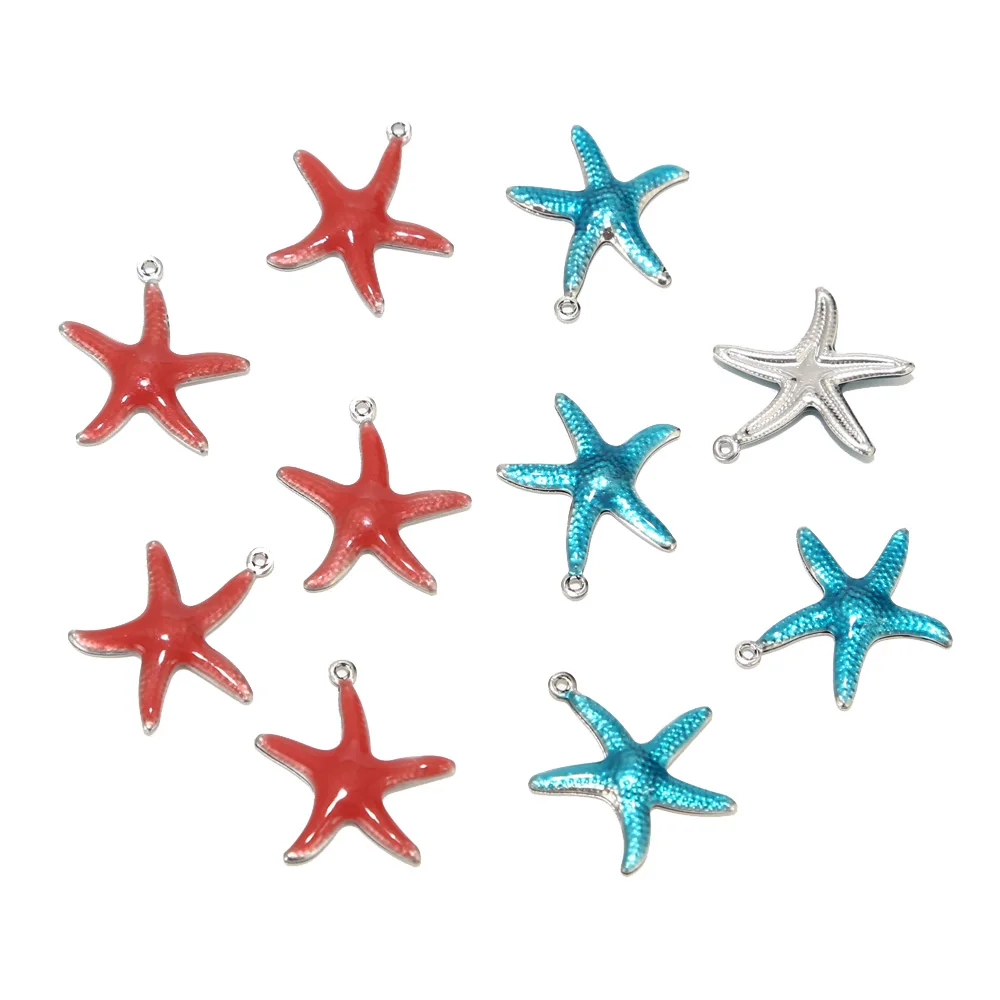 

10pcs/lot fashion Red Blue stainless Steel Starfish Pendants European Style Charm Pendants for Women Men DIY Jewelry Making