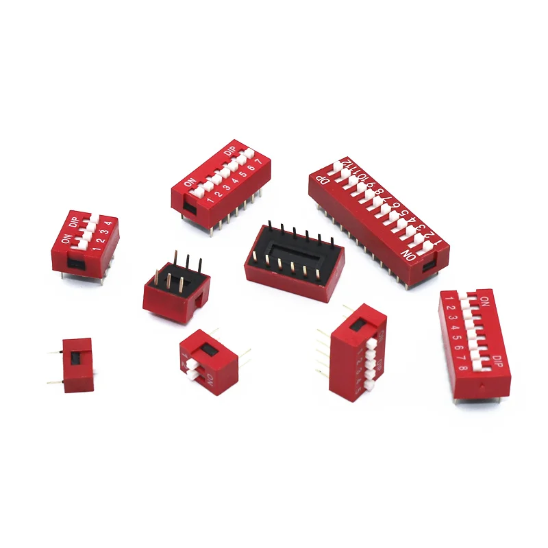 10Pcs Slide Type Switch Module 1 2 3 4 5 6 7 8 9 10 12 Bit 2.54mm Position Way DIP Red Pitch Toggle Switch Red Snap Switch