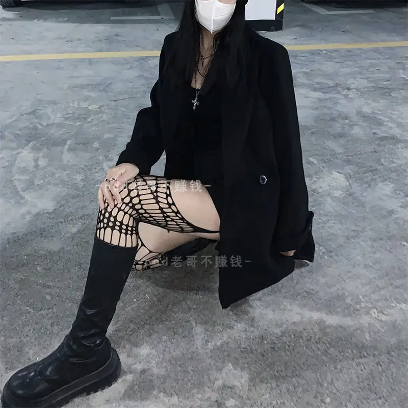 Japanese Harajuku Hollow Fishnet Stockings Tights Women Fashion Hollow Out Black Gothic Full Body Fishnet Stockings Pantyhose