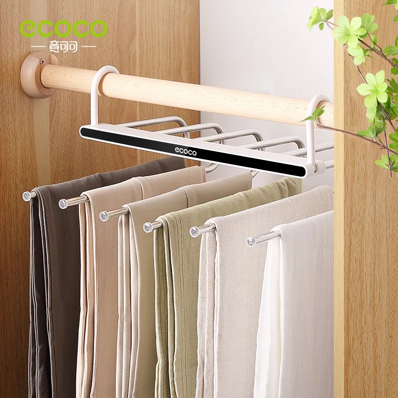 ECOCO Multi-functiona Trouser Storage Rack Adjustable Pants Tie Storage Shelf Closet Organizer Stainless Steel Clothes Hanger