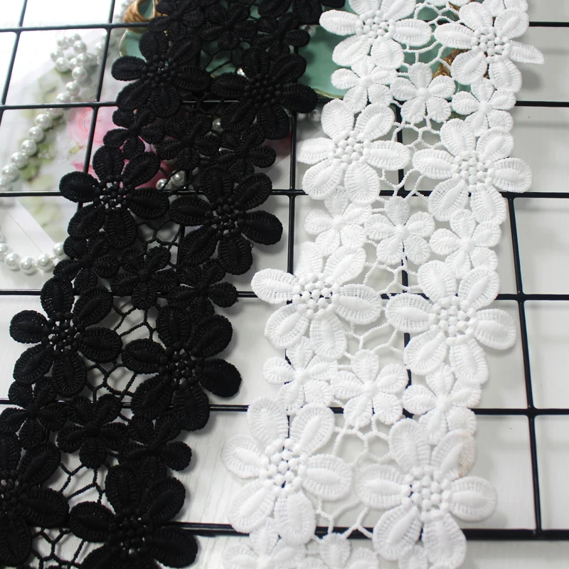 balck white flowers Water soluble embroidery lace trim fabric ribbon dress clothes wedding lace DIY sewing accessories