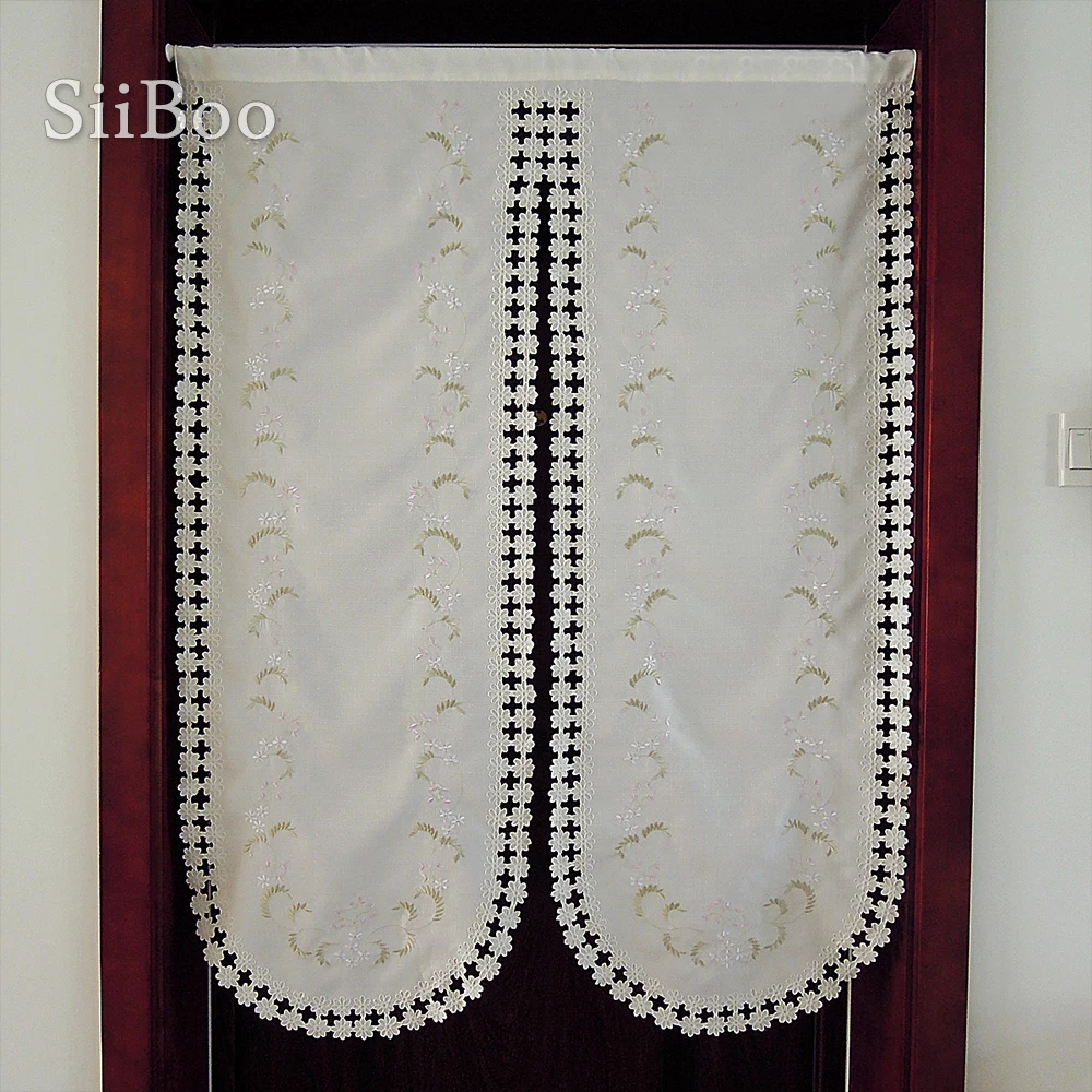 Siiboo embroidery tube curtain Korean pastoral style used for bay window door cafee home decor sp6503