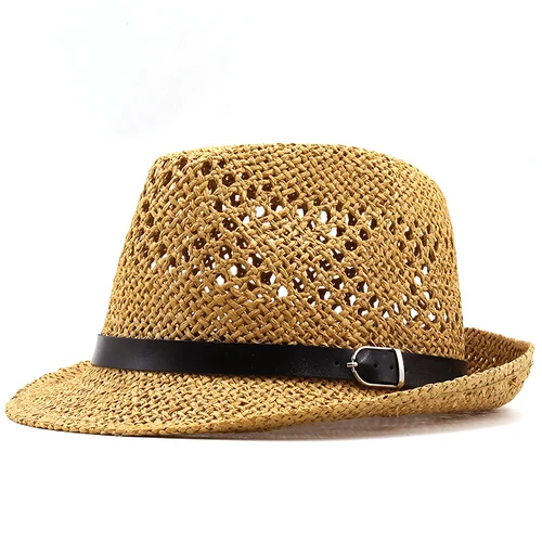 Sombrero Fedora de paja para hombre y mujer, visera ancha, sólido, Jazz, playa, Panamá, Verano