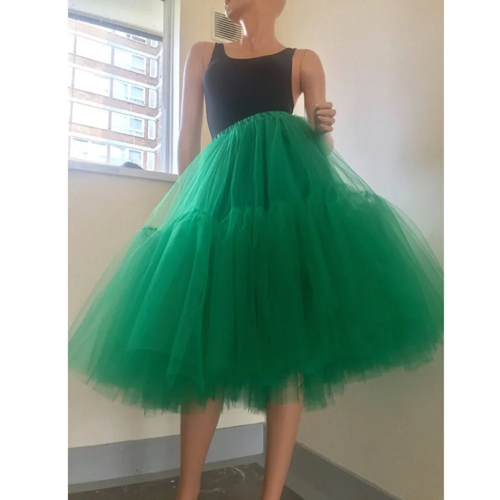 Green Puffy Tutu Skirts For Bridesmaid To Party Pretty Ruffles  Mix Calf  Tulle Skirt Women Elastic 2020  Jupe Femme Saias