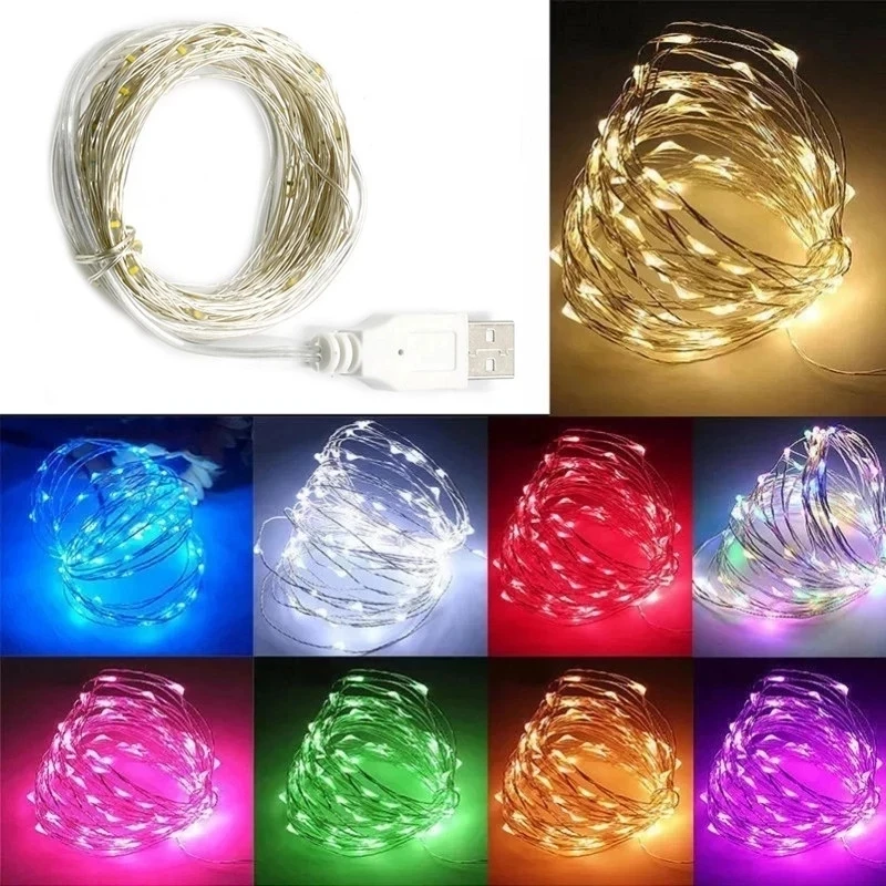 USB Powered LED String lights Silver Wire Fairy Garland New Year Decor Wedding Christmas Decoration for Home Room 1M 2M 5M 10M