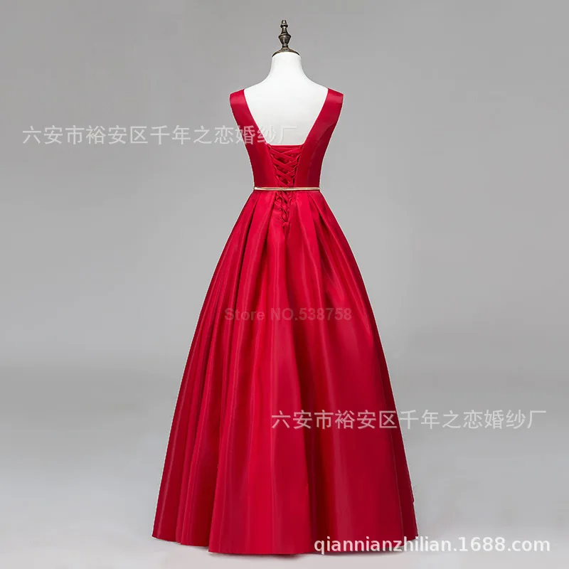 WYHS-105#Bridesmaid Dresses Long Evening Dress Red Wear a belt V-neck Women graduation gown Birthday party prom dress