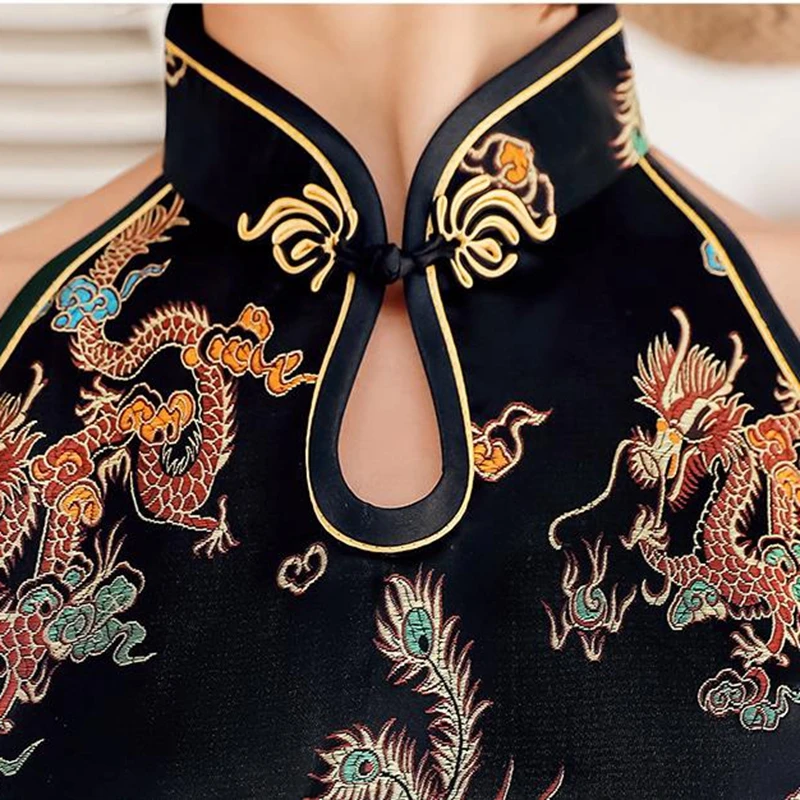 Rozdzielona sukienka 2020 bez rękawów Halter qipao sexy cheongsam chińska sukienka kobiet Halter qipao orientalna sukienka kobiety suknia wieczorowa