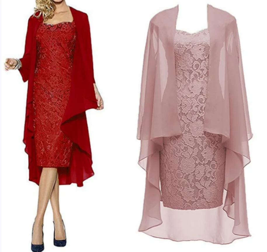 Robes de mère de la mariée élégantes, tailleur-pantalon en dentelle rose, robe d'invité avec veste, grande taille, fête de mariage, 2 pièces, 2020