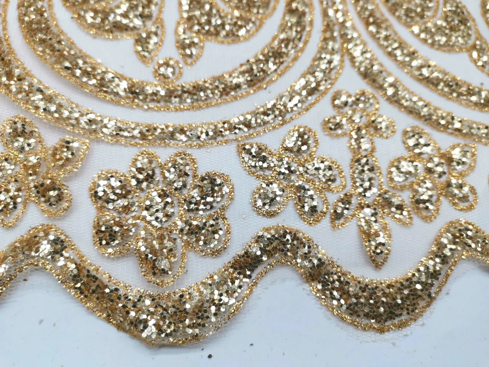 Bronzing Lace Fabric Glitter Gilding Printing Gold Stamp For Bridal Dress Border Scalloped Trims For Dress 22cm