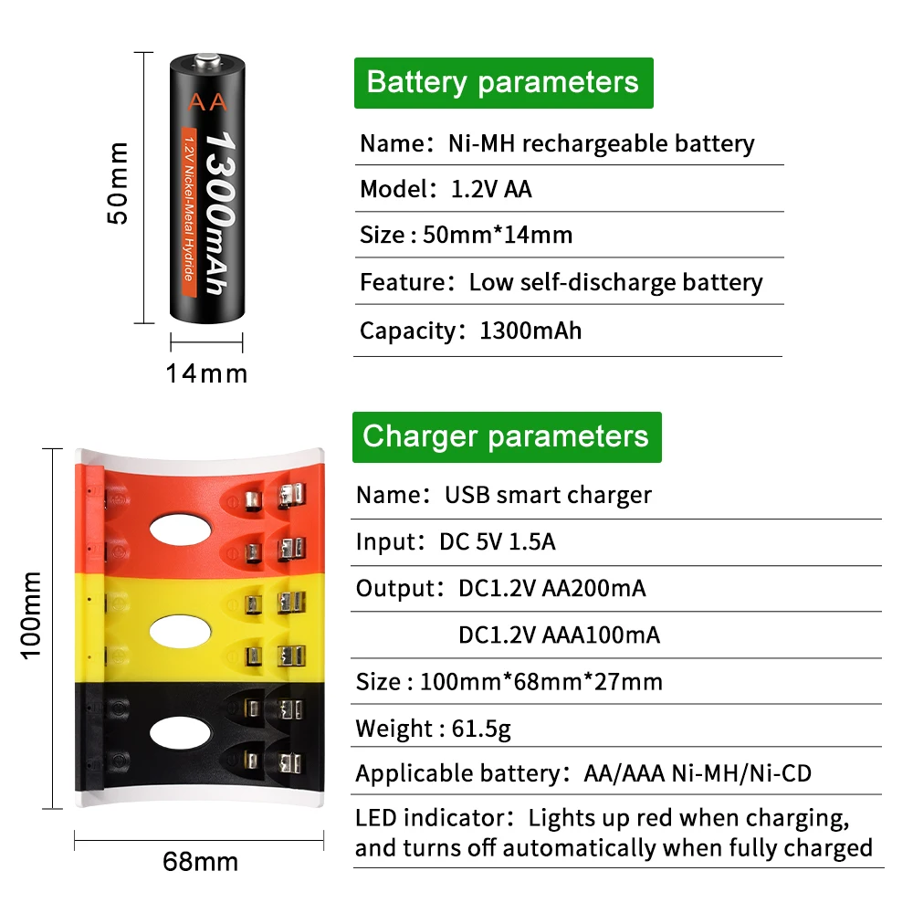 새로운 1300mAh 1.2V AA Ni-MH 충전식 배터리, aa 배터리, led 조명 장난감 mp3 장난감 조명 배터리