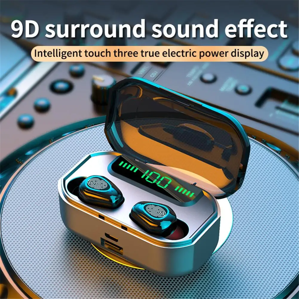 LED Power Display Mini Earphones Earbuds Stereo Headset Double Earpieces Noise Reduction for Android iOS Phones