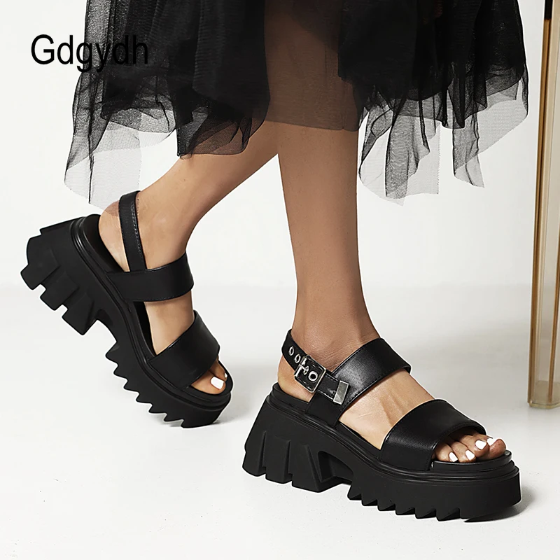 Gdgydh Women Brand Luxury Platform Chunky Shoes Summer Belt Buckle Strap Thick Bottom Slingback Comfort Street Plus Size 43